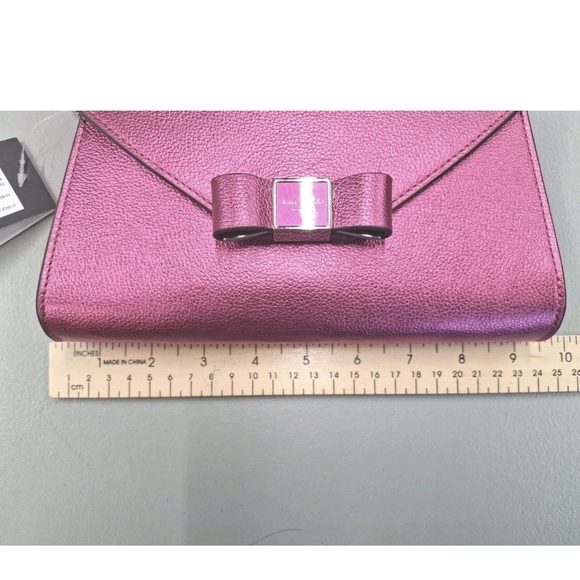 Kate Spade Metallic Pebble Envelope XBody Morgan Bow Bikini Pink NWT 24 " Chain - Picture 5 of 9